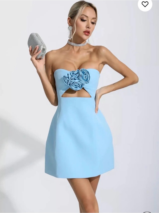 Style of CB Dresses & Skirts - Style Of CB Light Blue Strapless Mini Dress with Rosette Detail